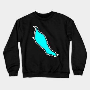 Denman Island in Bright Light Turquoise Blue - Simple Silhouette - Denman Island Crewneck Sweatshirt